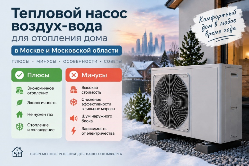 Тепловой насос воздух-вода для отопления дома в Москве и Московской области: плюсы и минусы технологии Тепловой насос воздух-вода для отопления дома в Москве и Московской области: плюсы и минусы технологии